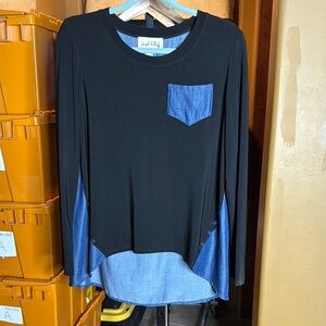 Joseph Ribkoff Black and Blue Long Sleeve Hi Low Shirt Size 10